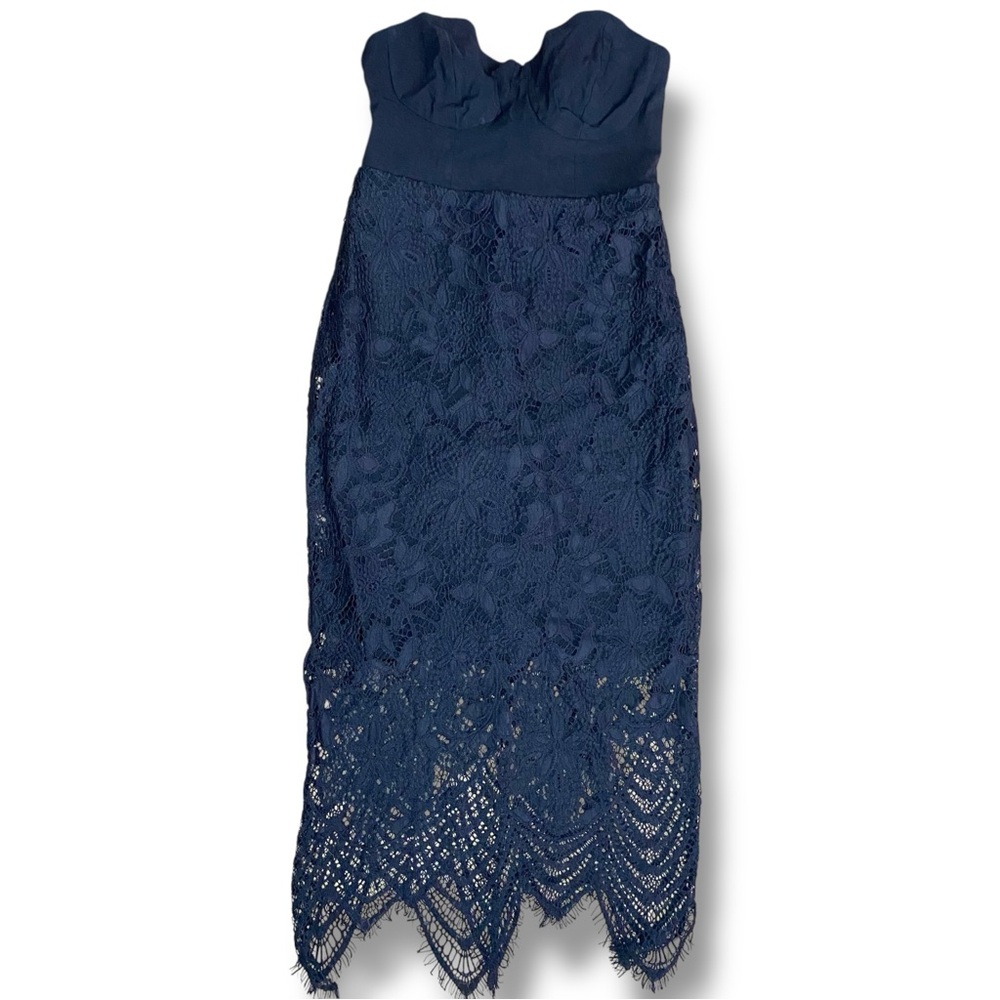 Lipsy London Strapless Black Lace Midi Dress Sweetheart DR07723 Womens Size 4